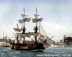 Captain Cook's Endeavour replica entering Sydney Harbour